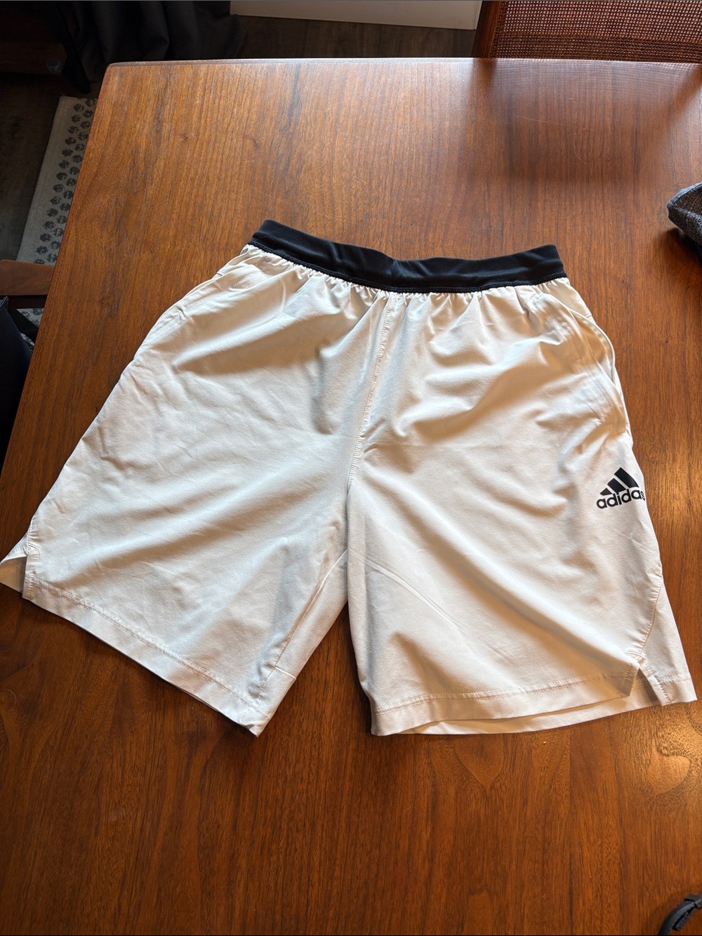adidas Men’s White Athletic Shorts with Black Waistband and Logo